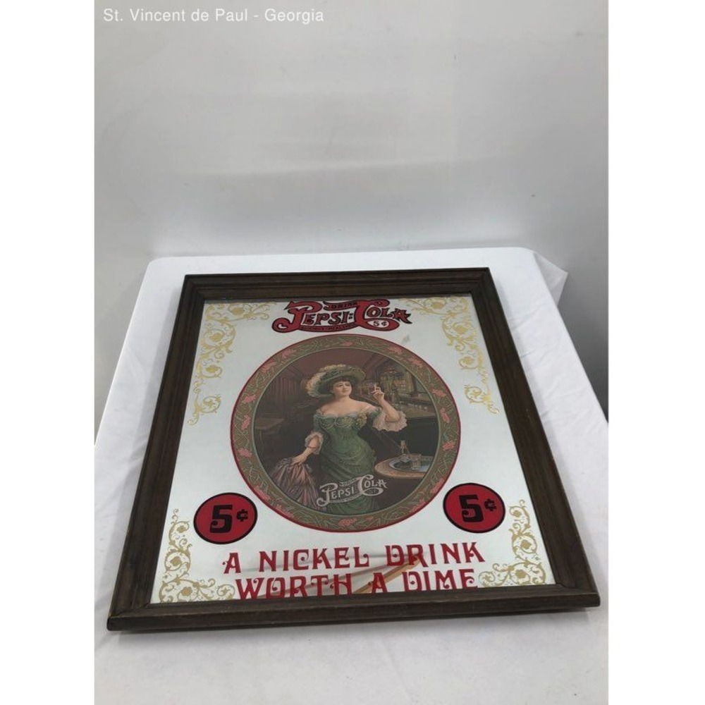 Vintage Pepsi Cola Framed Bar Mirror Sign Man Cave Soda Advertising Framed Great
